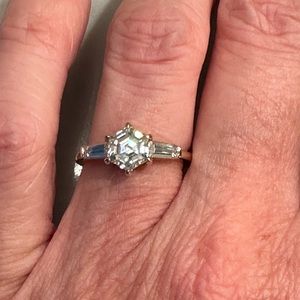 Moissanite and 14K yellow gold ring